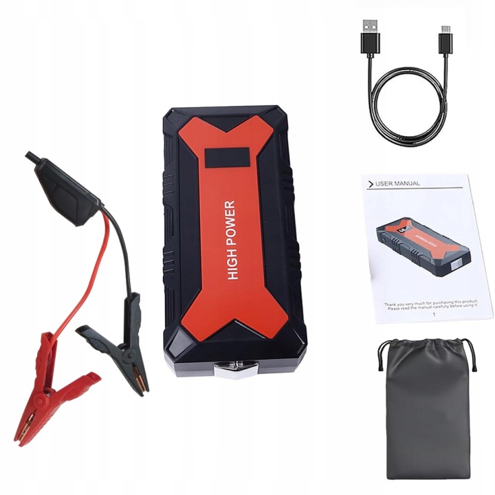 PUISSANT DÉMARREUR JUMP DÉMARREUR BOOSTER POWERBANK 12800 MAH LED