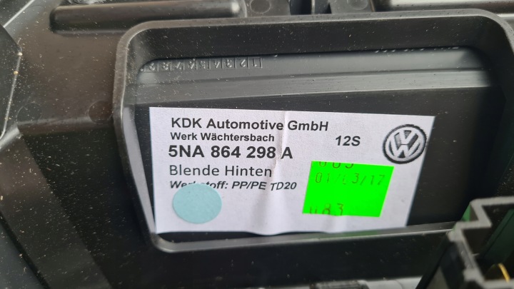 VW TIGUAN II 5NA 16-24R GRILLE CONDUIT D'AIR ARRIÈRE PANNEAU 5NA864298A 3G0907049D