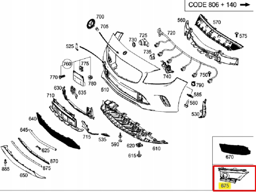 MB A W176 AMG AVANT PARE-CHOCS GAUCHE PROTECTION PDC A1768852900