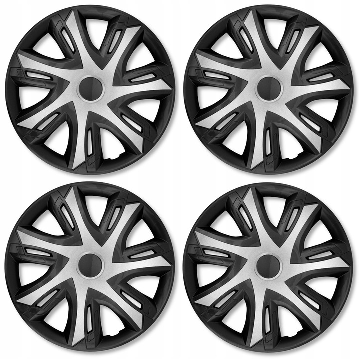 4 PIEZAS TAPACUBOS UNIVERSALES N-POWER BICOLOR SILVER - BLACK 15 INTEGROS DE AUTOMÓVIL 