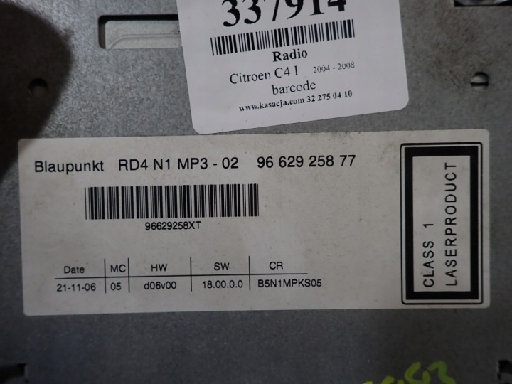CITROEN C4 I 04-08 RADIO CD 9662925877