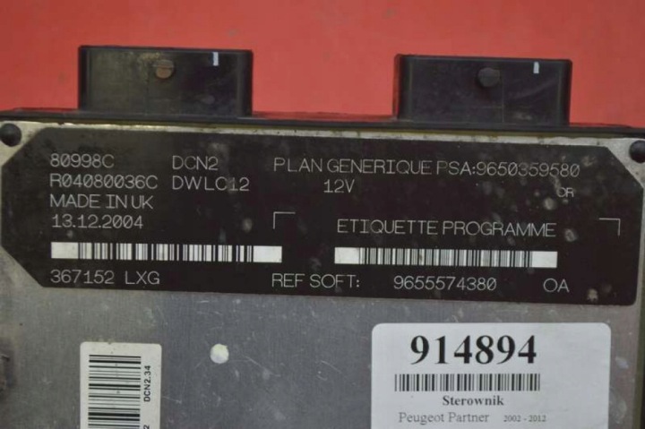 CONTRÔLEUR MOTEUR 9655574380 PEUGEOT PARTENAIRE 1 I 1.9 D 69 KM LIFT 02-12