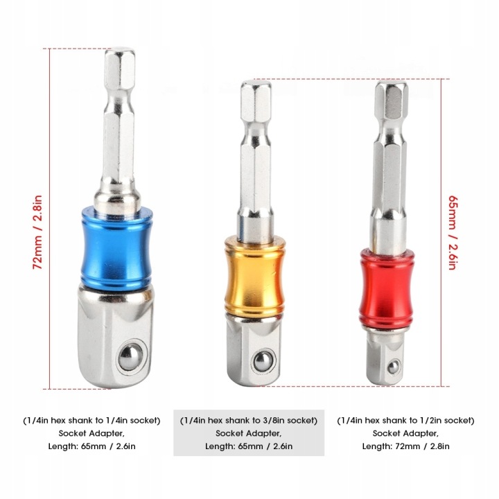 3PCS/SET HEX WIERGO DOUILLES ADAPTATEUR ADAPTATEUR ÉLECTRIQUE IMPACT DRIVER M6