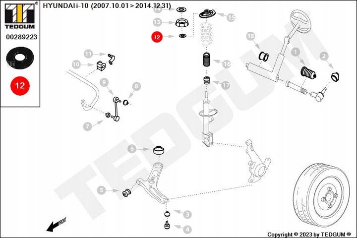 COJINETE ALMOHADAS AMORTIGUADOR HYUNDAI I10/I20 1,1-1,6 07- 00289223 TEDGUM 