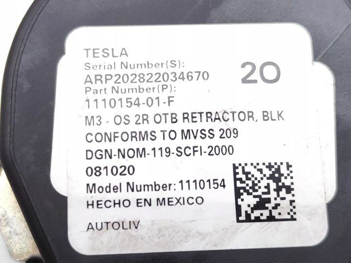 TESLA MODÈLE 3 CEINTURE DE SÉCURITÉ SIÈGES ARRIÈRE ARRIÈRE PRAWIDLOWY 2020 SALOON