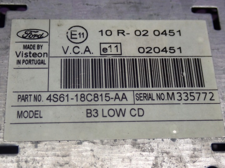 FORD FIESTA VI MK6 01-07 RADIO VISTEON CD CODE 4S6118C815AA