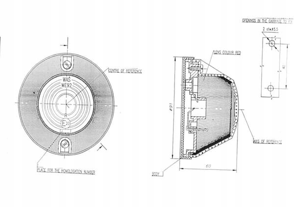 PHARE CONTOUR ROUGE BASSE REMORQUE FI 92MM H=52MM WE92C