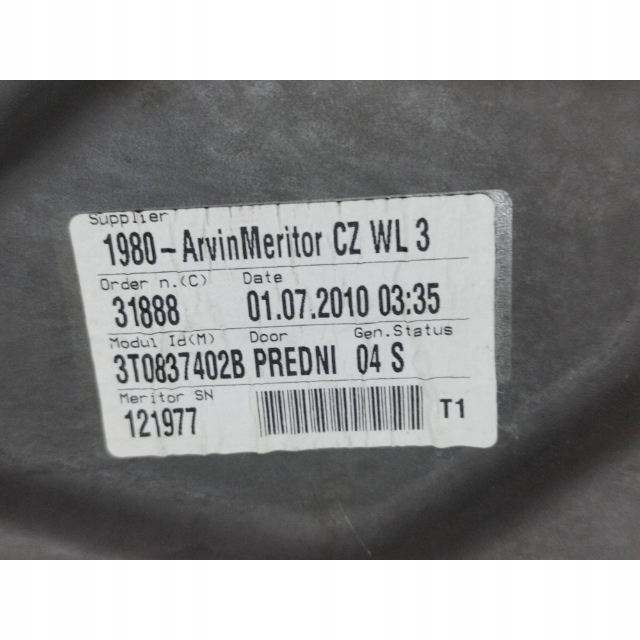 2010 SKODA SUPERB B6 (3T) MÉCANISME VITRES AVANT SANS MOTEUR 3T0837402B