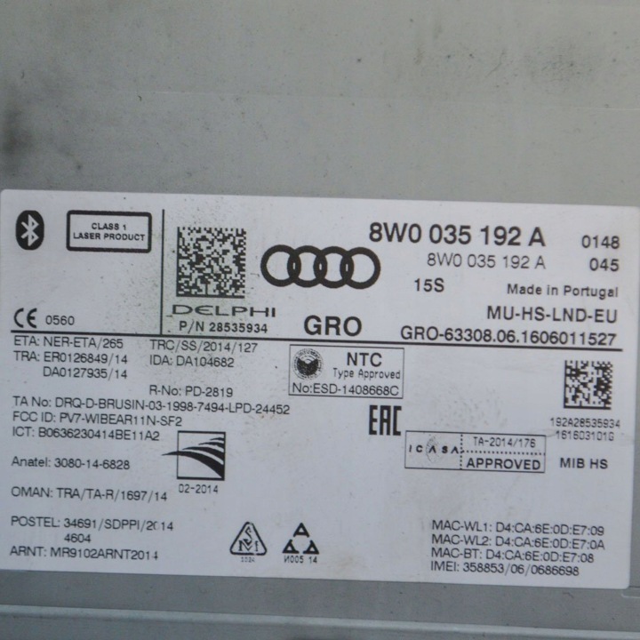 AUDI A4 S4 B9 8W 2017 PANNEAU AUTORADIO CD/DVD/GPS