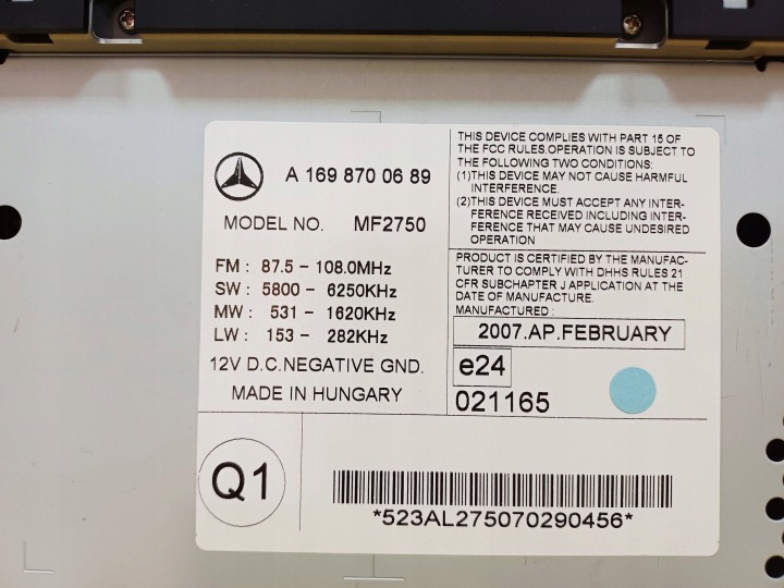RADIO CD MERCEDES W169 A1698700689 NR36