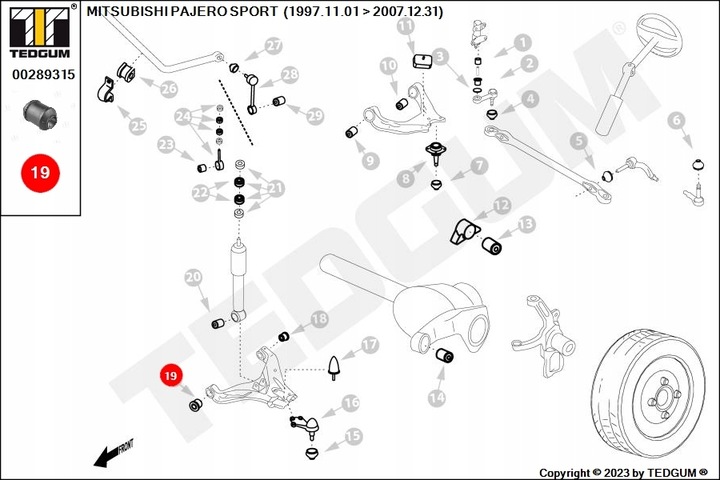 BLOQUE SILENCIOSO WAH. MITSUBISHI P. L200 87- 02 4WD PARTE INFERIOR 