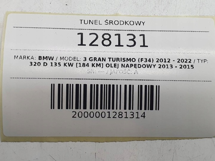 TUNNEL CENTRAL ACCOUDOIR BMW 3 GT F34 EUROPE 9235473