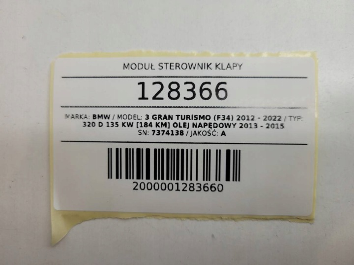 MODULE CONTRÔLEUR COUVERCLES DE COFFRE BMW 3 GRAN TURISMO F34 7374138