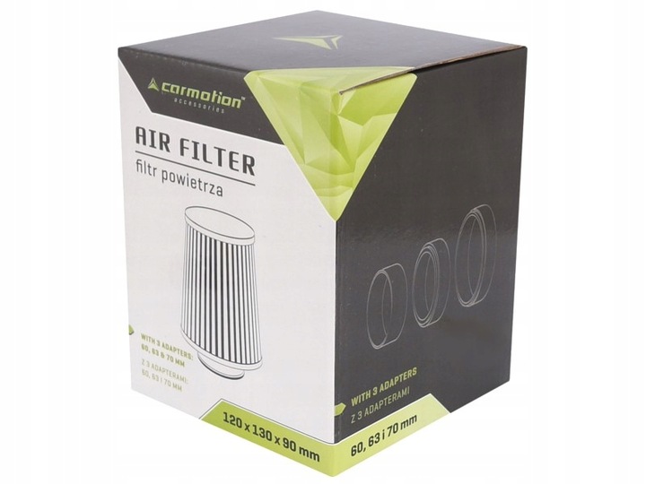 FILTRO AIRE DRENADOR PLATEADO 120X130X90MM + 3 ADAPTADORES 60/63/70MM 