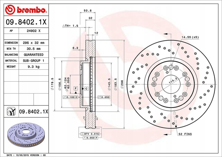 DISCOS DE FRENADO BREMBO 09.8402.1X 