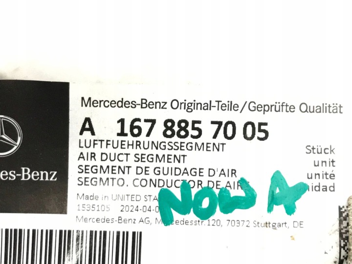 DROITE BOUCHON PARE-CHOCS AVANT MERCEDES-BENZ GLE W167 A1678857005