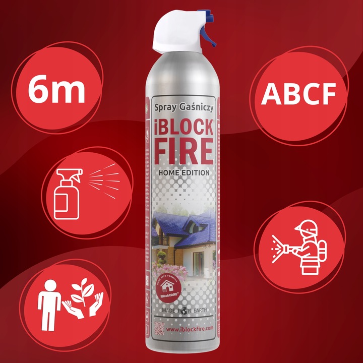 SPRAY GASNICZY PARA CASA IBLOCKFIRE HOME EDITION BIO SKUTECZNA DLA: A B C F E 