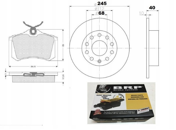 2X DISKAI STABDŽIŲ +4X TRINKELĖS GAL. AUDI A4 B6 B7 SEAT EXEO 245MM. nuotrauka 9