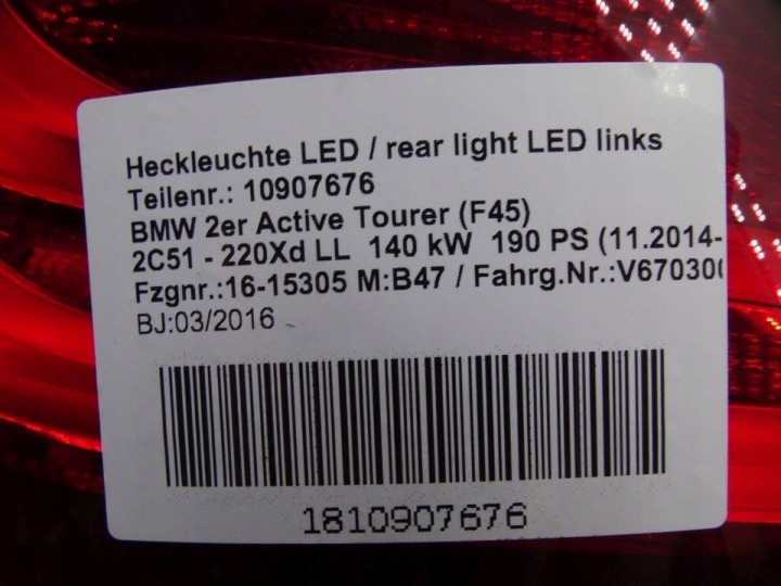 BMW 2 F45 ACTIVE TOURER 14-22 PHARE GARDE-BOUE GAUCHE ARRIÈRE LED EUROPE ORIGINAL