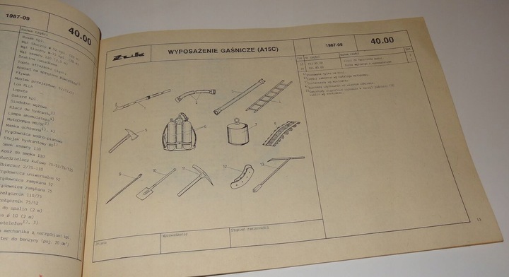 KATALOG PIEZAS DE REPUESTO ZAMIENNYCH ZUK COCHE GASNICZE ESTADO MUY BUENO 