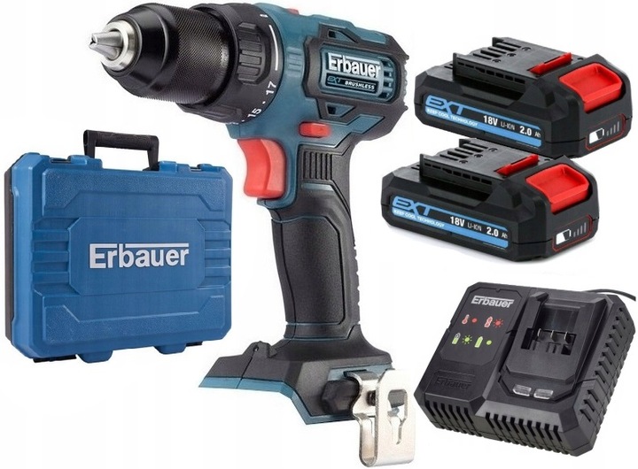 Erbauer set drill stroke ecd18-li-2 aku 2x charger suitcase