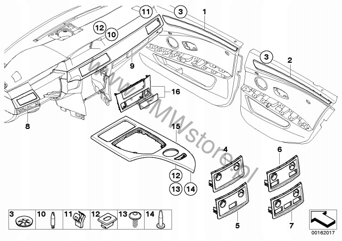BMW 5 E60 E61 LIFT MOULURE DÉCOR TABLEAU DE BORD BOIS MASK BOÎTE À GANTS BOUTONS 9156031