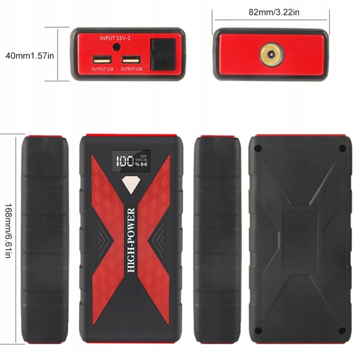 JUMP DÉMARREUR AUTOMOBILE 1000A MULTIFONCTIONNEL BATTERIE LED USB PORTABLE