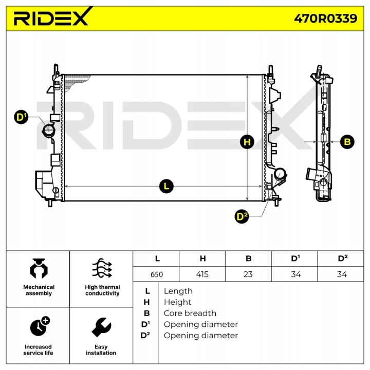 RIDEX 470R0339 RADIATEUR SYSTÈME REFROIDISSEMENT MOTEUR VERS OPEL SIGNUM CC (Z03)