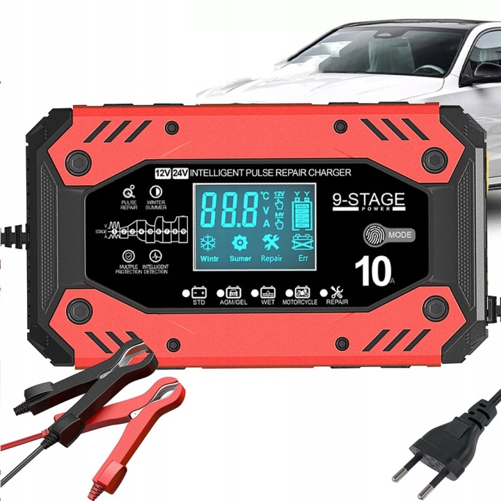 AUTOMATIQUE INTELLIGENT CHARGEUR CHARGEUR BATTERIE LCD 24V 12V 10A