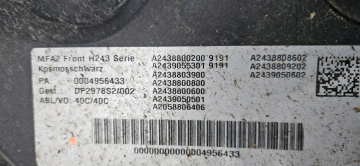 PARE-CHOCS AVANT AVANT MERCEDES EQA W243 21- A243 243 GRILLE