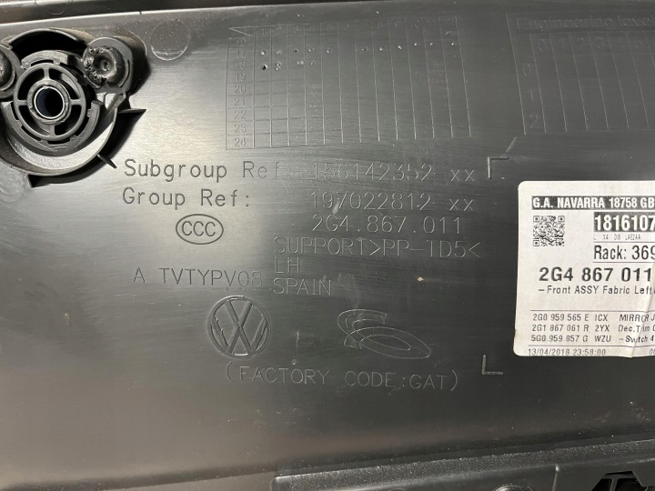 VW POLO VI 2G GARNITURE COLLECTEUR PORTES GAUCHE AVANT 2G4867011