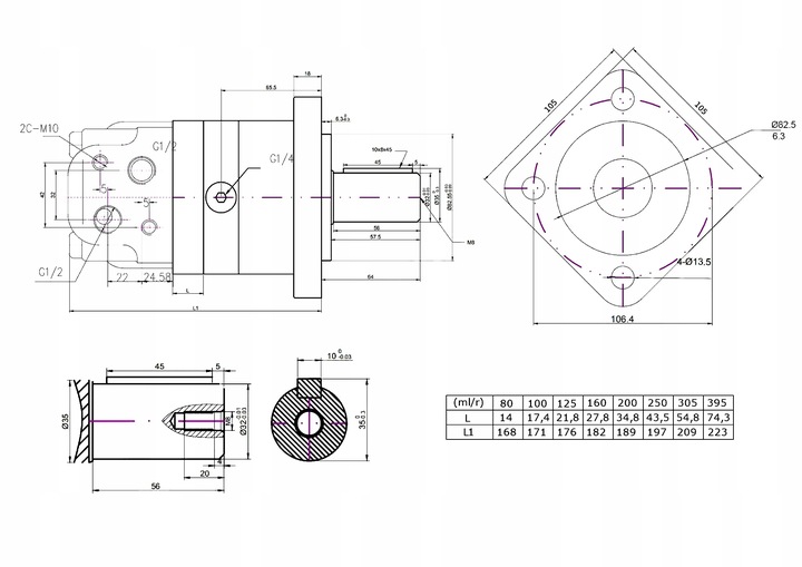 MOTOR HIDRÁULICO BM5 80CM3 ALSG3, SMS, OMZS, OMSS, BMS, OMS EJE 32MM 