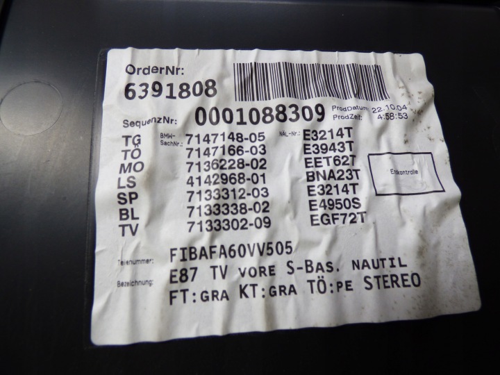 GARNITURE COLLECTEUR PORTES DROIT AVANT BMW 1 E87