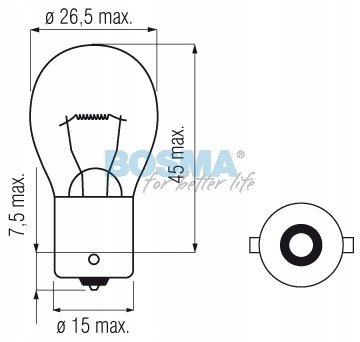 LEMPUTĖ 24V 21W P21W BA15S 25X47MM BOSMA nuotrauka 2