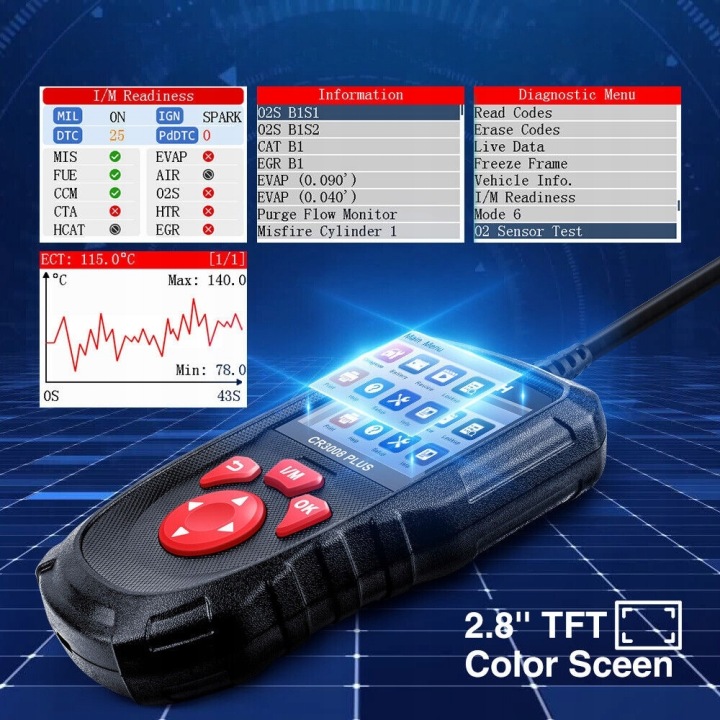 TESTEUR SKANER ORDINATEUR DIAGNOSTIC OBD 2 KASOWANIE ERREURS CR3008 PLUS
