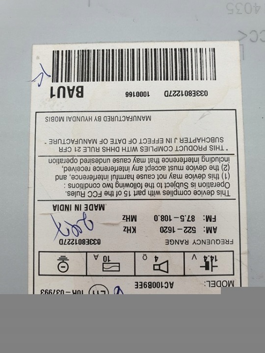 RADIO CD MP3 HYUNDAI I10 II AC100B9EE