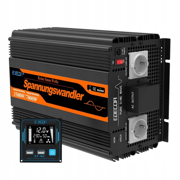 CONVERTISSEUR TENSION EDECOA 3500 DANS SZCZYT 7000W 12V AC DC PROPRE SINUS USB