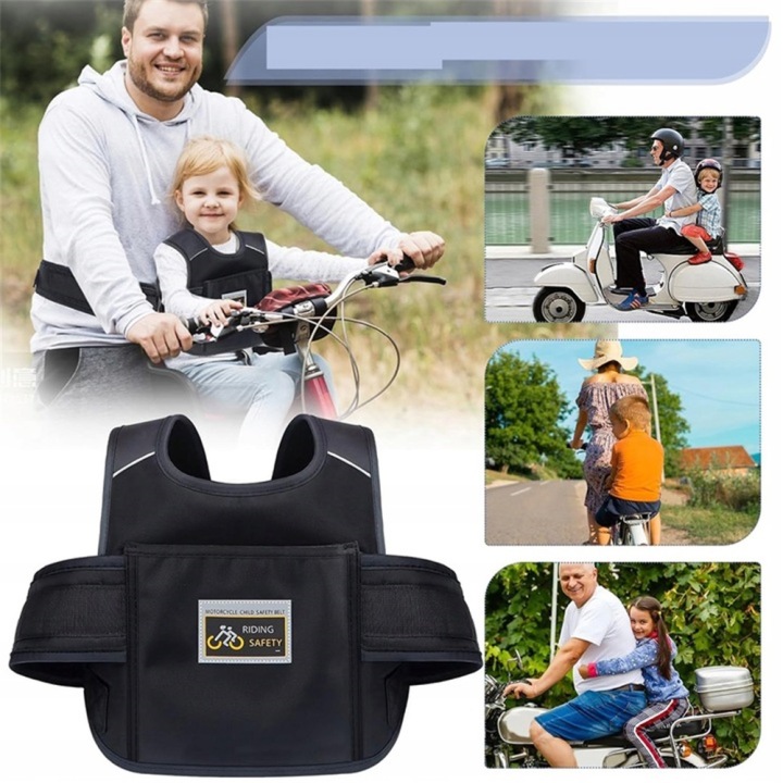 BRETELLES DZIECIECE VERS MOTOCYCLETTE NOIR CEINTURE DE SÉCURITÉ AVEC POCHE