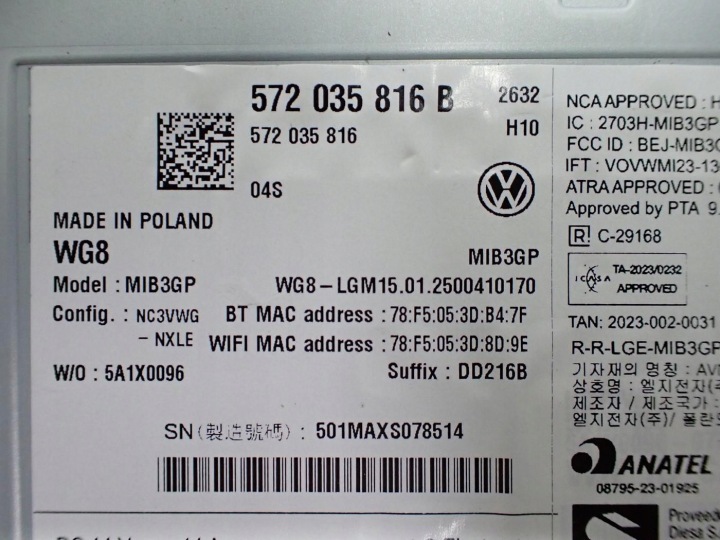 RADIO NAVIGATION NAVI TEXTILE 14A919605M 572035816B VW GOLF VIII 8 5H 25R