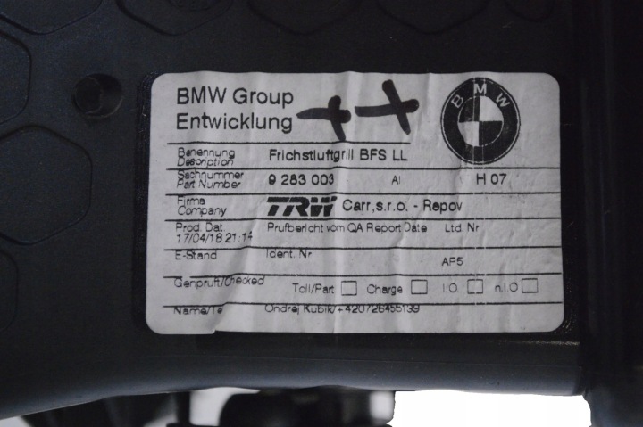 BMW I3 2018 BUSES GRILLES CONDUIT D'AIR TABLEAU DE BORD INSTRUMENTATION