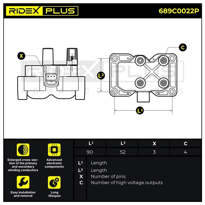 BOBINE ALLUMAGE RIDEX PLUS 689C0022P VERS FORD FIESTA MK6 BERLINE COMPACTE