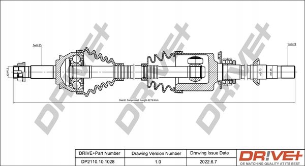 SEMI-EJE DERECHA PARTE DELANTERA DP2110.10.1028 DR!VE+ FIAT 