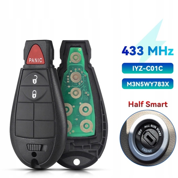 POUR DODGE CALIBER JOURNEY M3N5WY783X IYZ-C01C 433MHZ TÉLÉCOMMANDE CLÉ 2008-2010