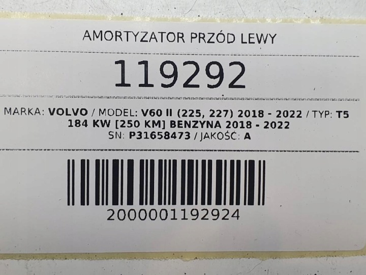AMORTISSEUR AVANT AVANT GAUCHE COMPLET VOLVO V60 II S60 31658473