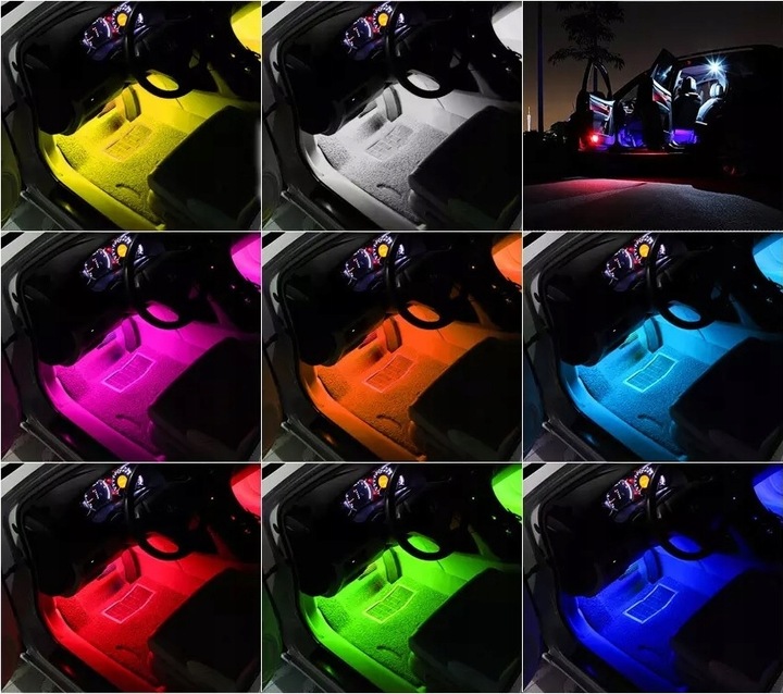 CINTA DIOPARA LUMINOSO LED PARA COCHE RGB LEDY VERSIÓN ENCENDEDOR + CONTROL REMOTO 4W1 JUEGO 