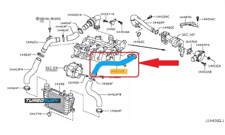 TUBO TUBULADURA TURBO DEL RADIADOR NISSAN JUKE NV 200 1.5 DCI 144601FE0C 