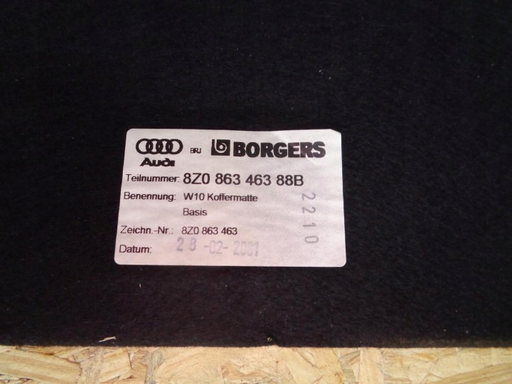 REVÊTEMENT TAPIS COUVERCLES DE COFFRE AUDI A2 1999- 8Z086346388B 8Z0863463