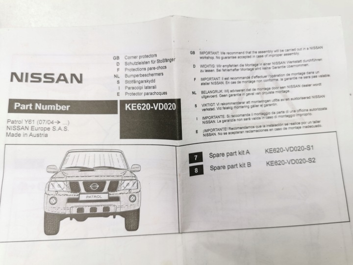 REVÊTEMENTS NAROZNIKOW PARE-CHOCS NISSAN PATROL Y61 2004- KE620VD020 KE620-VD020