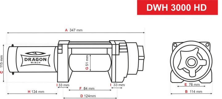DRAGON WINCH WYCIAGARKA DWH 3000 HD AVEC 12V 1,4T 15M SYNTHÉTIQUE QUADA BUGGY