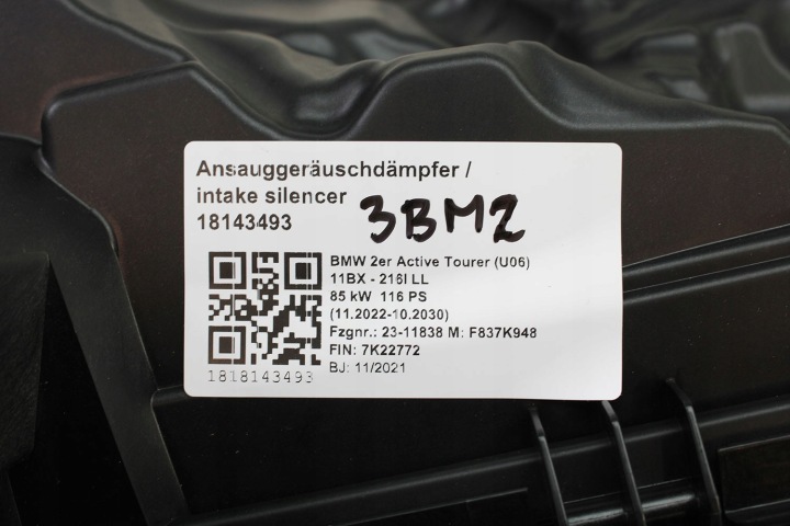 BMW 2 U06 FILTRE AIR CHÂSSIS 13718489429 8489429 13 71 8489429 13 62